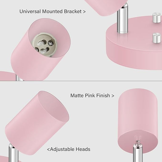 2 Light Track Lighting Fixtures Ceiling, Pink Round Directional Spotlight Fixtures, GU10 Flush Mount Ceiling Fixture, Adjustable Modern LED Track Light for Girl's Room, Bulb Not Included