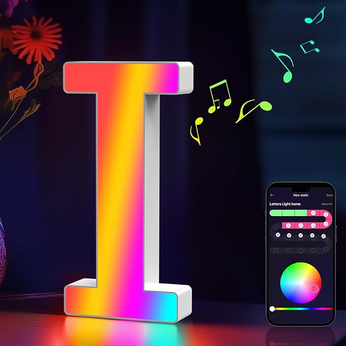 Light Up Letters Marquee Letter - Music Sync RGB Color Changing LED Lights Letter Logo Game Lights for Girls Women Party Birthday Christmas Valentine's Day Wall Desktop Decoration (MRGB-I)
