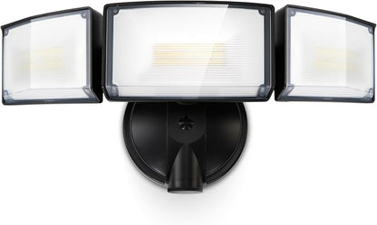 LUTEC 75W 8000 Lumen Floods Light Outdoor, Switch Controlled LED Security Lights with 3 Adjustable Heads, 5000K Daylight, IP65 Waterproof Exterior Flood Light for Outside Garage, Yard, Patio-Black