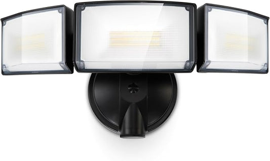LUTEC 75W 8000 Lumen Floods Light Outdoor, Switch Controlled LED Security Lights with 3 Adjustable Heads, 5000K Daylight, IP65 Waterproof Exterior Flood Light for Outside Garage, Yard, Patio-Black