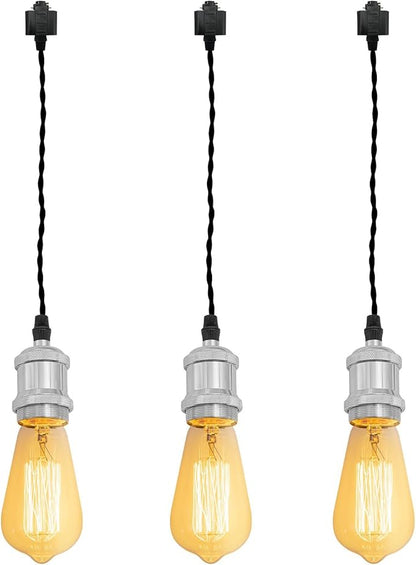 Kiven H-Type Track Light Pendants, 39.4 Inch Cord Length Black Weave Rope, 3 Pack Restaurant Chandelier Decorative Pendant Light Industrial Pendant Lamp,Bulb Not Included（Chrome）