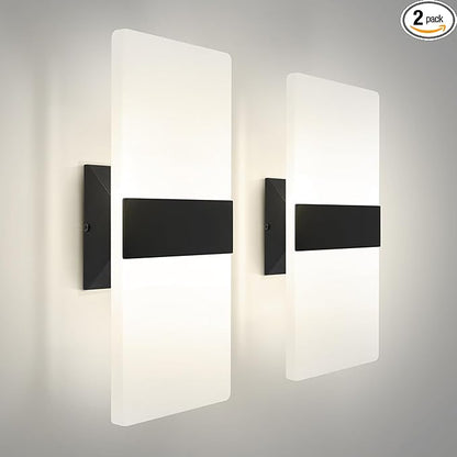 ASD 14 Inch Indoor LED Wall Sconce - 24W 2700K-5000K Dimmable Black Wall Sconce Lights for Living Room, Bedroom, Bathroom, Hallway - Modern Wall Sconces Hardwired, ETL Interior Light, Set of 2