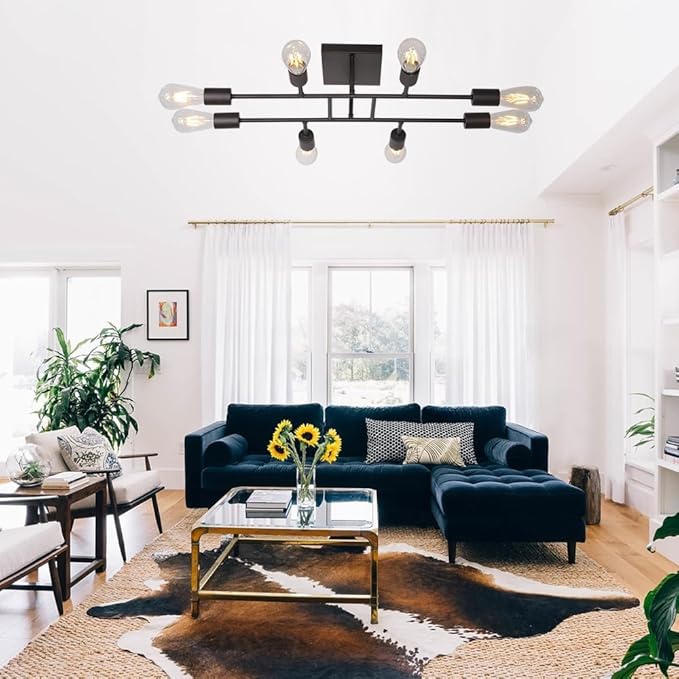 8 Lights Sputnik Chandelier Oil Rubbed Bronze Vintage Kitchen Ceiling Lights Mid Century Semi Flush Mount Lighting Fixture for Dining Room Living Room Bathroom Entrance