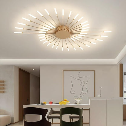 ziidoo Modern Ceiling Light, 42 Lights Metal Firework Designed Chic Led Lighting Fixture for Farmhouse Kitchen Dining Room Bedroom Hallway Living Room (Gold and Dark Gold)
