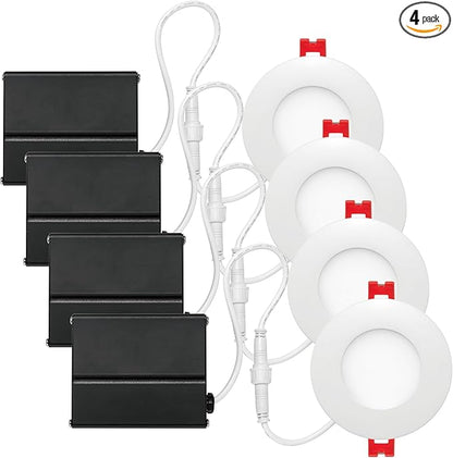 GLOBE Electric 91125 3" Ultra Slim LED Integrated Recessed Lighting Kit, 4-Pack, 6 Watts, Energy Star, IC and Wet Rated, Dimmer Switch Compatible, White Finish, 3.25" Hole Size, 420 Lumens, 3000K