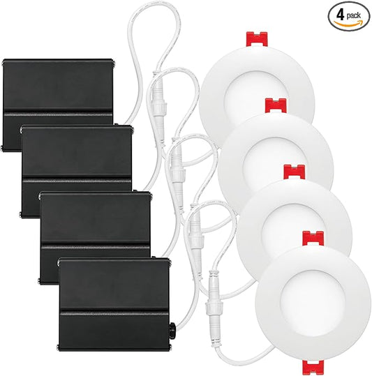 GLOBE Electric 91125 3" Ultra Slim LED Integrated Recessed Lighting Kit, 4-Pack, 6 Watts, Energy Star, IC and Wet Rated, Dimmer Switch Compatible, White Finish, 3.25" Hole Size, 420 Lumens, 3000K