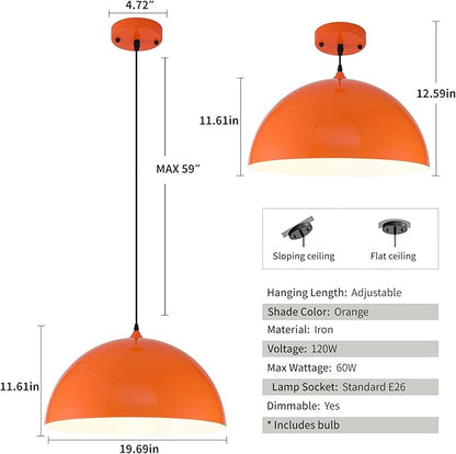 Orange Large Pendant Light 2 Packs,19.7inches, Kitchen Pendant Lights, Oversized Island Pendant Lights, Farmhouse Pendant Light, Pendant Light for Bedroom, Kitchen Island