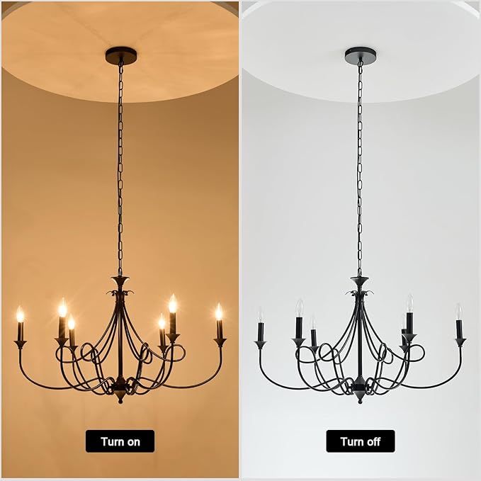 Modern 6-Lights Black Chandelier Large 36.6in Farmhouse Chandeliers Candle Dining Room Light Fixture for Living Room Kitchen Island Foyer Bedroom