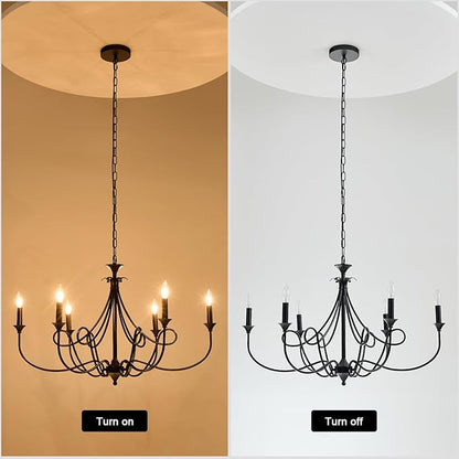 Modern 6-Lights Black Chandelier Large 36.6in Farmhouse Chandeliers Candle Dining Room Light Fixture for Living Room Kitchen Island Foyer Bedroom