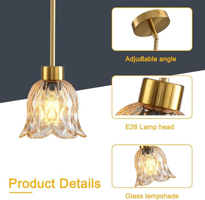 Pendant Lamp with Glass Shade, Modern Antique Brass Pendant Lights,Hanging Light Vintage Glass Shade, Island Light Pendant Light Fixture for Bedroom Living Room Kitchen