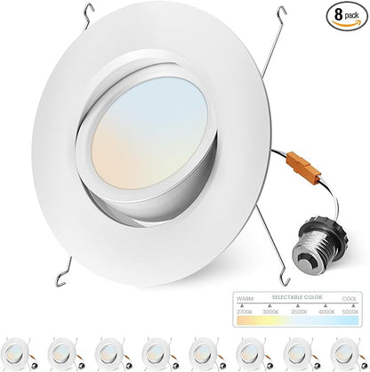6 Inch Gimbal Led Recessed Lighting Retrofit,4 Retrofit Led Recessed Lighting,5 CCT 2700K-5000K Dimmable 11W 900LM,Compatible with TP24 Connector/E26 Bases,ETL & ES(8 Pack)