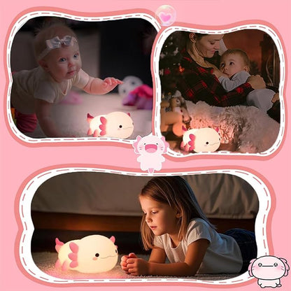 Cute Axolotl Night Light for Kids Bedroom, Animal Silicone Nursery Night Lamp Touch Control Nightlights USB Rechargeable Bedside Lamp for Baby Children Toddlers Girls Gift (Pink Axolotl)