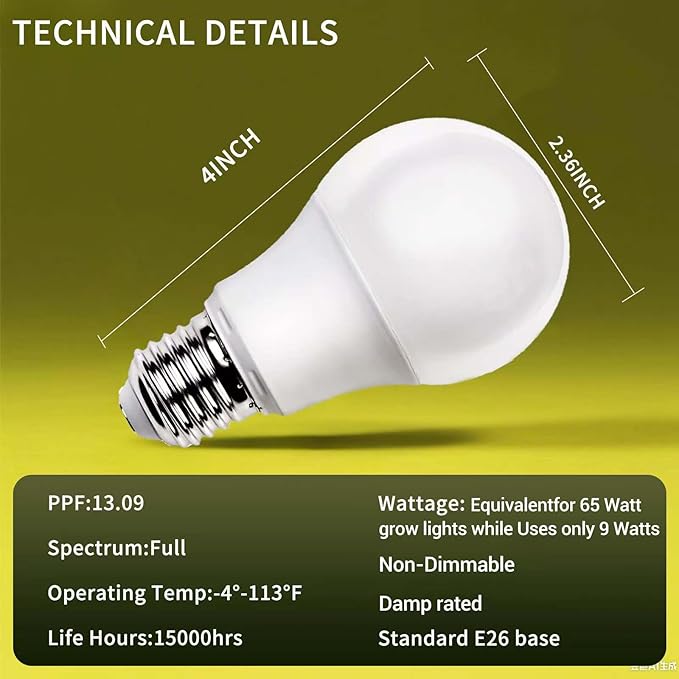 GT-Lite 48 Pack LED Plant Grow Light Bulbs Full Spectrum with 13.09 PPF, A19, E26 Base for Indoor Outdoor Plants