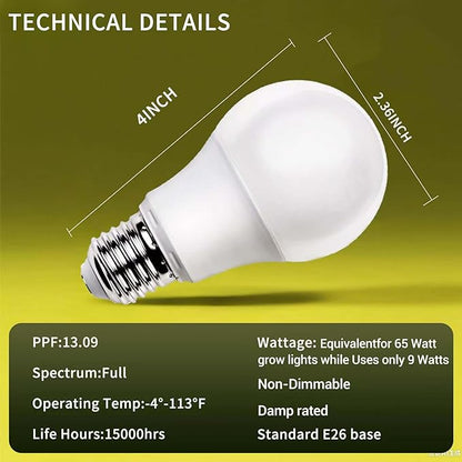 GT-Lite 48 Pack LED Plant Grow Light Bulbs Full Spectrum with 13.09 PPF, A19, E26 Base for Indoor Outdoor Plants