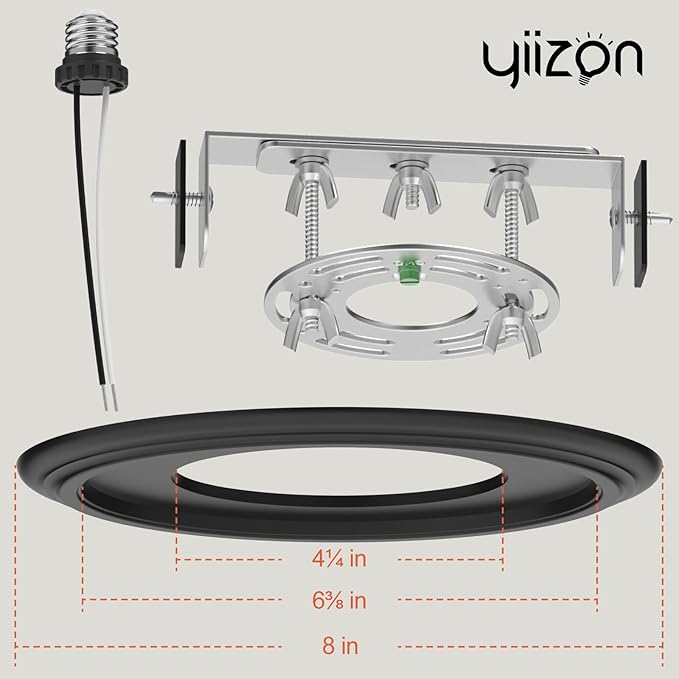 Recessed to Pendant Light Converter Kit - 6 Inch Can Light Conversion, Includes E26 Socket, Mounting Bracket, Round Ceiling Plate & 3D Black Cover