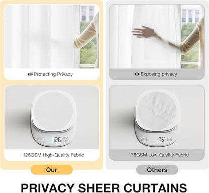 Anmao Non-See-Through Bright White Privacy Semi Sheer Curtains for Living Room 54 Inch Length 2 Panels Set, Light Filtering That Let Light In Rod Pocket Window Drapes for Bedroom, 52W x 54L,Pure White