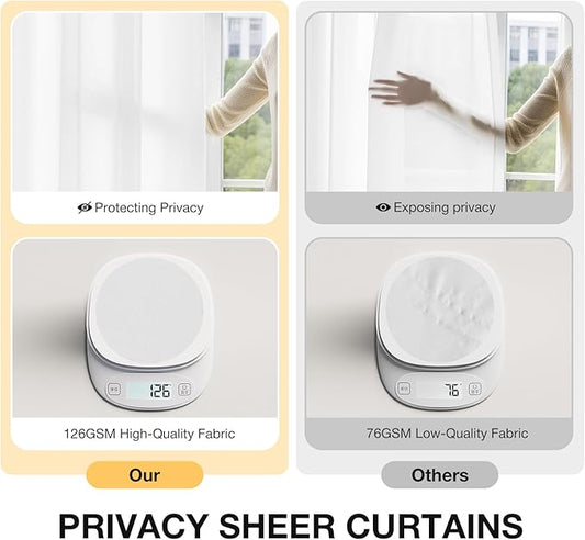 Anmao Non-See-Through Bright White Privacy Semi Sheer Curtains for Living Room 72 Inch Length 2 Panels Set, Light Filtering That Let Light in Rod Pocket Window Drapes for Bedroom, 40Wx72L, Pure White