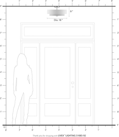 Livex Lighting 51085-92 4-Light Semi Flush Mount Ceiling Fixture with Oatmeal Color Fabric Hardback Drum Shade and Satin White Diffuser, English Bronze
