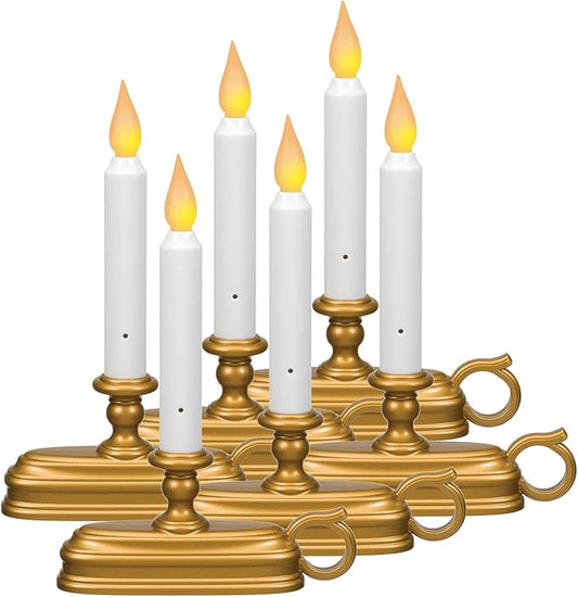 Xodus Innovations FPC1325B-6 Battery Operated LED Window Candle with New Hot Spot Technology and Dusk to Dawn Sensor and Choice of Amber or White Flame, Aged Bronze/Black Finish (Pack of 6)