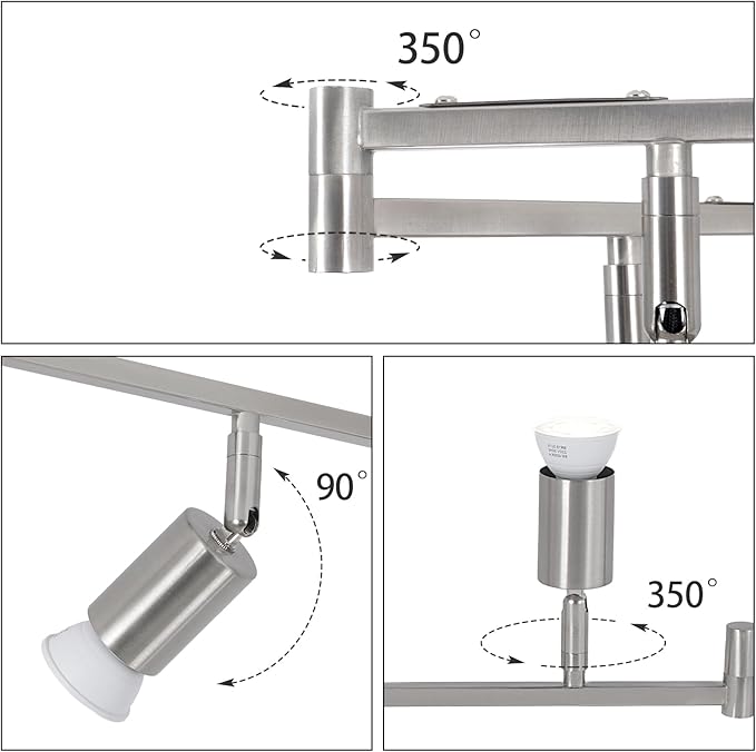 6-Light Nickel Track Lighting Fixture Ceiling, Modern LED Track Lighting with Flexible Foldable Arm and Rotatable Light Head, Adjustable Ceiling Light for Kitchen Islands, Dining Rooms
