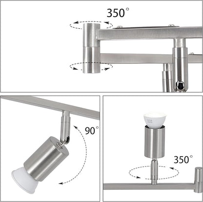 6-Light Nickel Track Lighting Fixture Ceiling, Modern LED Track Lighting with Flexible Foldable Arm and Rotatable Light Head, Adjustable Ceiling Light for Kitchen Islands, Dining Rooms