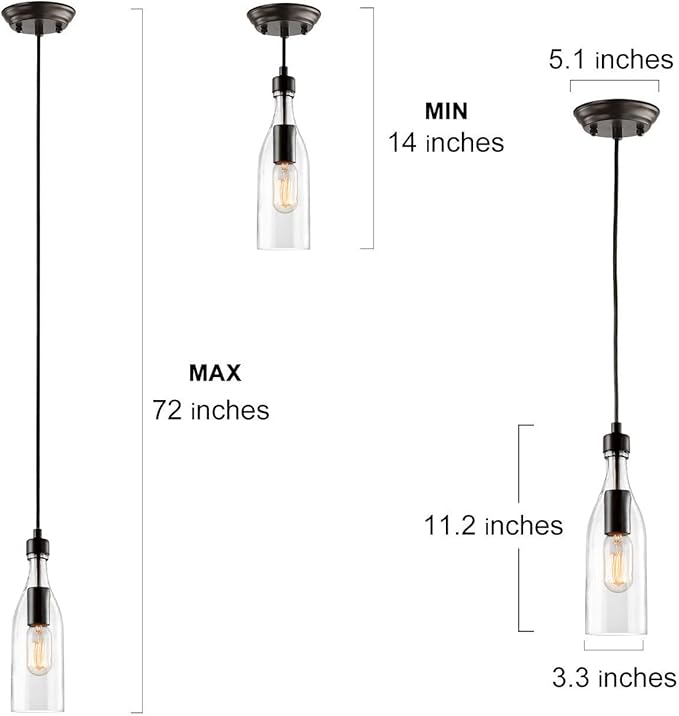LNC Glass Pendent Lighting for Kitchen Island, Modern Farmhouse Glass Hanging Fixtures for Dining Room, 5” x 5” x 11.2”, 1-Light