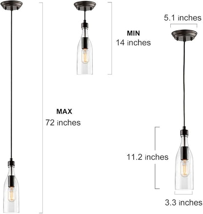 LNC Glass Pendent Lighting for Kitchen Island, Modern Farmhouse Glass Hanging Fixtures for Dining Room, 5” x 5” x 11.2”, 1-Light