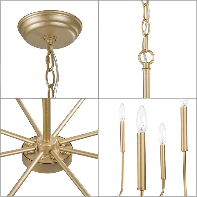 LALUZ Modern Gold Chandelier Light Fixture, 8 Lights Dinning Room Chandelier for Bedroom, Living Room, Kitchen, Foyer, Entryway