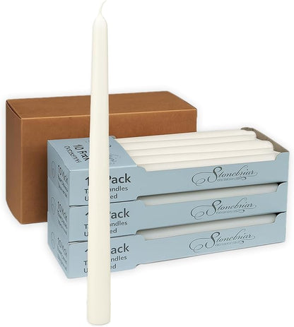 Stonebriar Tall 10" White Unscented 30 Count Taper Candles, 7 Hour Burn Time