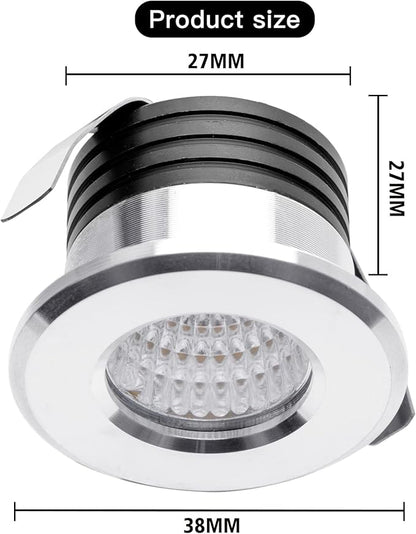 5 Pack 3W Mini LED Recessed Lighting, 1 Inch Recessed LED Lights, Under Cabinet Lighting Under Cabinet Lights 300LM 3000K Warm White AC 120V Lights with Driver Power (Warm White/Silver, 3W/5 Pack)