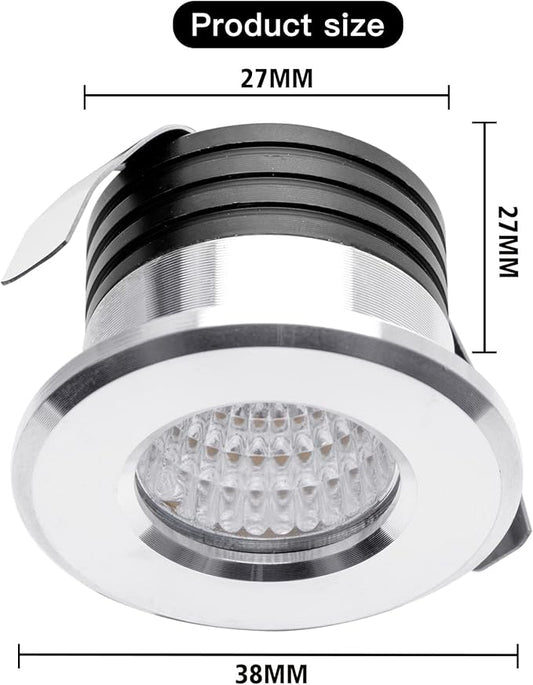 5 Pack 3W Mini LED Recessed Lighting, 1 Inch Recessed LED Lights, Under Cabinet Lighting Under Cabinet Lights 300LM 3000K Warm White AC 120V Lights with Driver Power (Warm White/Silver, 3W/5 Pack)