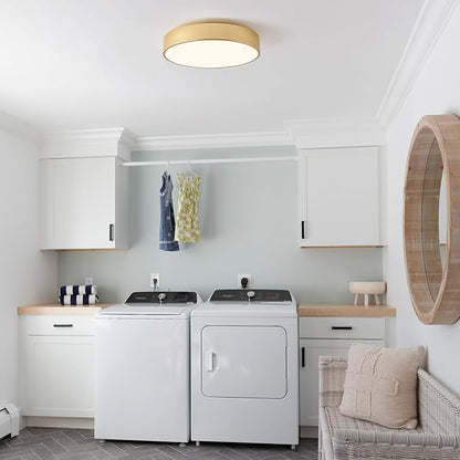 Modern Flush Mount Ceiling Light, 3-Lights Round Gold Ceiling Light Fixtures, Minimalistic Ceiling Lamp Acrylic Shade Lighting Fixture for Bedroom Living Room Laundry Room Hallway(15.8")