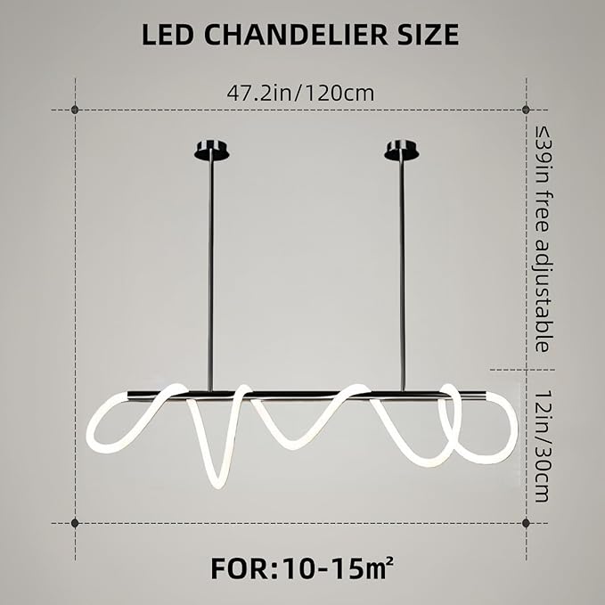 SMG Modern LED Linear Pendant Light for Dining Room, Dimmable Black Kitchen Chandelier, 47" Linear DIY Chandelier with Remote Control Stepless Dimming, Restaurant Office Long Hose Lamp