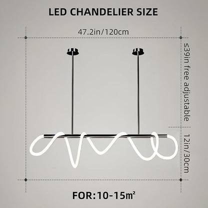 SMG Modern LED Linear Pendant Light for Dining Room, Dimmable Black Kitchen Chandelier, 47" Linear DIY Chandelier with Remote Control Stepless Dimming, Restaurant Office Long Hose Lamp