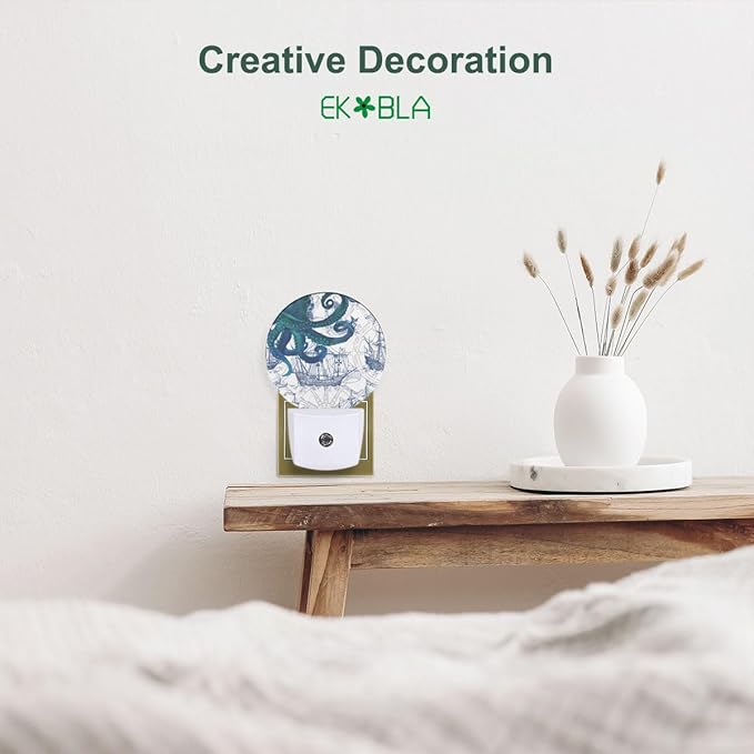 EKOBLA Octopus Plug-in Night Light, Vintage Sea Monster Nautical LED Nightlight with Dusk to Dawn Sensor for Home Decor