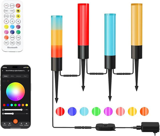 VTimes Outdoor Pathway Lights, Color Changing Walkway Lights, Waterproof Landscape Path Lights, APP/Control Box/Remote Control, Pathway Light Wired for Yard, Garage, Garden, Lawn Decor, 4 Pack