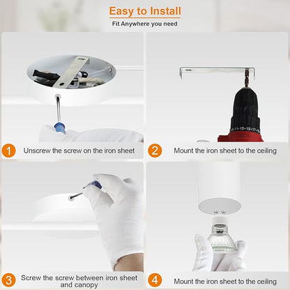 Track Lighting Plug in, LED Track Lighting Fixtures Ceiling Kit, White 6-Light Ceiling Light Plug-in, Wall Light with 14.8ft Power Cord, Rotatable Kitchen Spotlight for Bedroom(GU10 Socket, NO Bulb)
