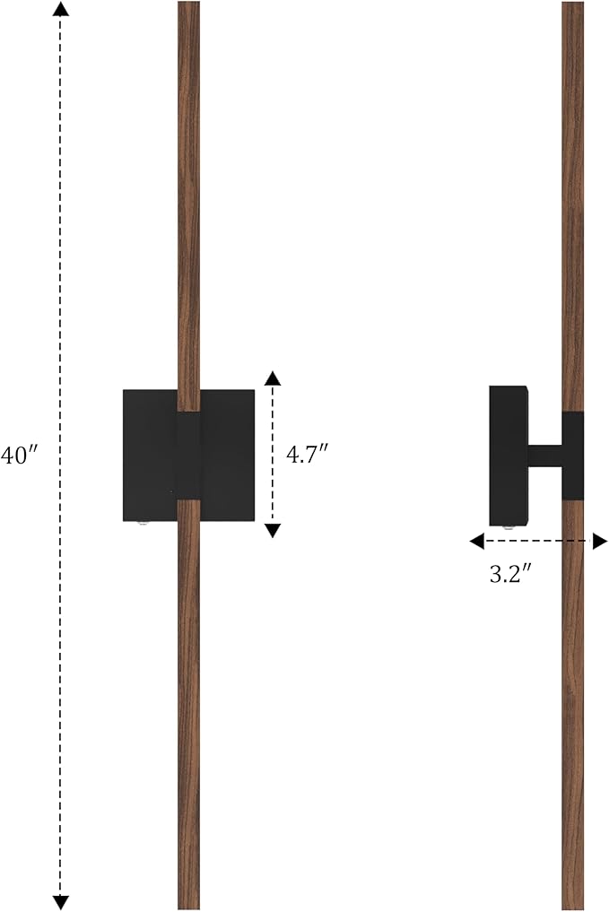 Rayogale 40 Inch Rechargeable Battery Operated Wall Sconce Set Two, 8000mAh Cordless, 3000K/4500K/6000K, Dimmable, Touch Control, 360° Rotation for Living Room Black Walnut(2 Pack)