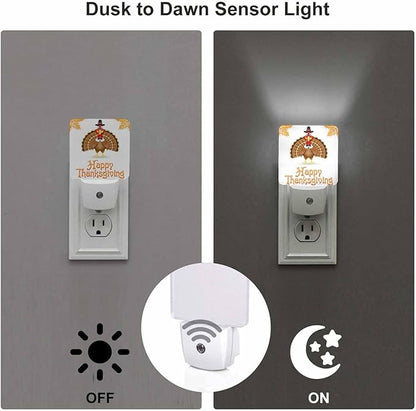 LED Night Light Plug into Wall with Dusk to Dawn Light Sensor White Energy Efficient Thanksgiving Turkey Bird White Nightlight for Bedroom Bathroom Hallway Living Room Kitchen