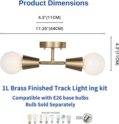 2-Light Modern Track Lighting Kit,Matte Brass Pivot Light Head, Flush Mount Adjustable Ceiling Light Spotlights for Bedroom,Living Room,Dining Room, Hallway,E26 Bulb Not Included