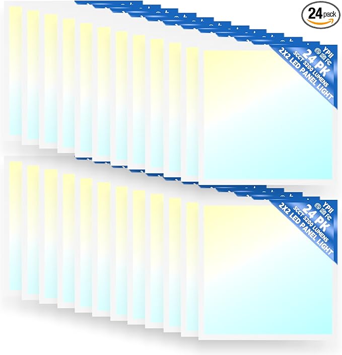 24Pack 2x2 LED Flat Panel Light LED Drop Ceiling Light Fixture, 5 CCT 3000K-6500K Adjustable & 5 Wattage 30-72W Selectable Recessed Back-Lit Fixture for Office, ETL Listed