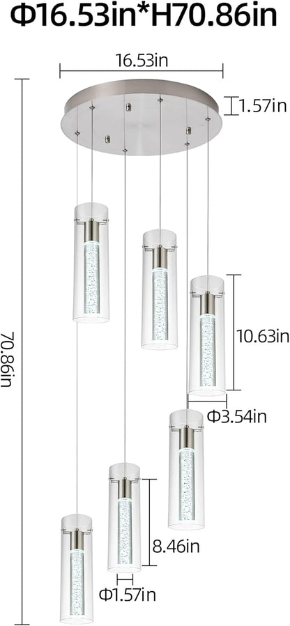 Pendant Lights Kitchen Island Kitchen Lights Modern Crystal Bubble Glass Pendant Ceiling Light Fixture for, Dining Room, and Restaurant - 48W Integrated LED Hanging Light Dimmable.(6-Light)