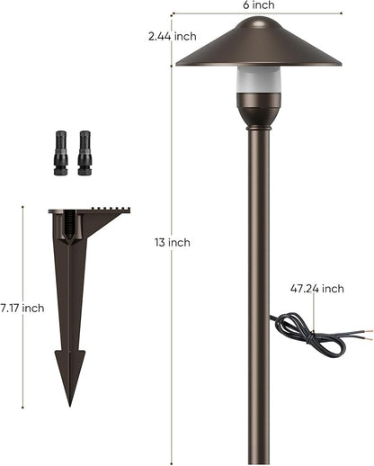 PARTPHONER Low Voltage Landscape Lighting 12-Pack, Aluminum 12V Pathway Lights with G4 Bulbs, Waterproof Oil Rubbed Bronze Color Round Shade Path Lights with Connectors for Walkway Yard Garden