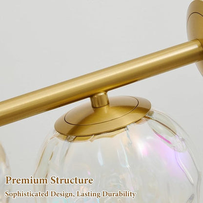 Gold LED Bathroom Vanity Light: 5-Light Stained Hammered Glass Colorful Globes Brass Vanity Lights Fixture over Mirror for Bath Room Makeup - Unique Mid Century Modern Brushed Gold Entryway Wall Light