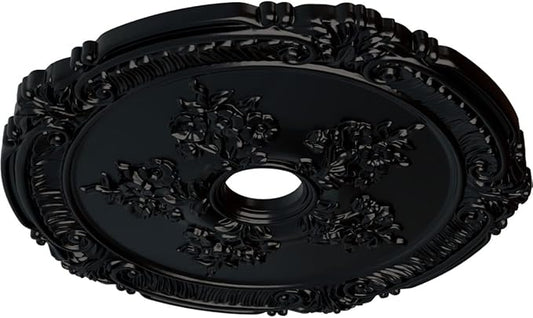 Ekena Millwork CM26ATBLF Attica with Rose Ceiling Medallion, Jet Black, 26"OD x 3 3/4"ID x 1 1/2"P