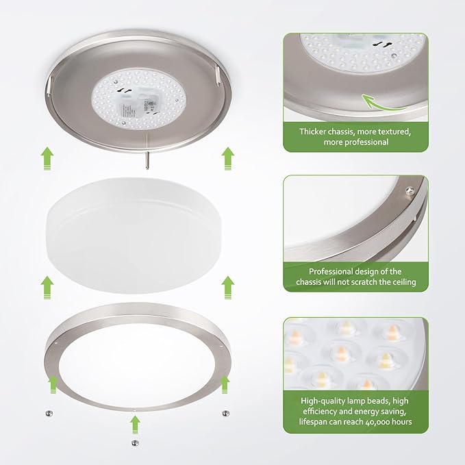 Flush Mount Ceiling Light - 4 Pack 36W 3000K/3500K/4000K/5000K/6000K Dimmable Led Ceiling Light Fixture for Kitchen Hallway Bedroom Bathroom (4, Brushed Nickel, 13)