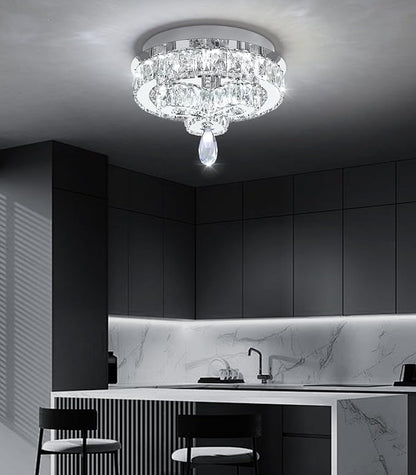 12'' Modern Crystal Chandelier LED Dimmable Flush Mount Ceiling Light Pendant Light for Hallway Living Room Bedroom Dining Room Foyer Silver