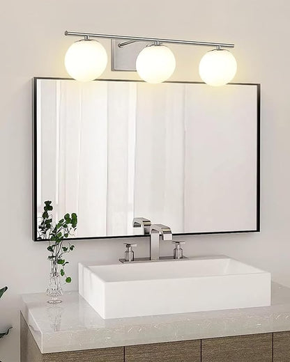 New Bathroom Vanity Light Fixtures 3 Lights Brushed Nickel Glass Shade Modern Wall Bar Sconce Over Mirror