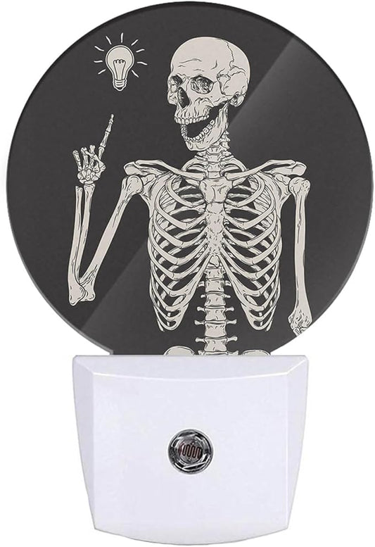EKOBLA Skull Plug-in Night Light, Rock Music Pose Skeleton LED Nightlight with Auto On/Off for Halloween Holiday Gifts