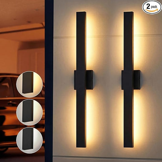 Upgraded 2-Pack 34in Black Long Modern LED Outdoor Wall Lights 3000K 4000K 5000K Dimmable Exterior Wall Sconce Outside Light fixtures for House Garage Front Door